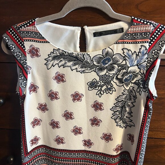 ZARA Trafaluc Floral & Geometric Print Shift Dress - Bohemian / Scarf Print - Picture 3 of 7